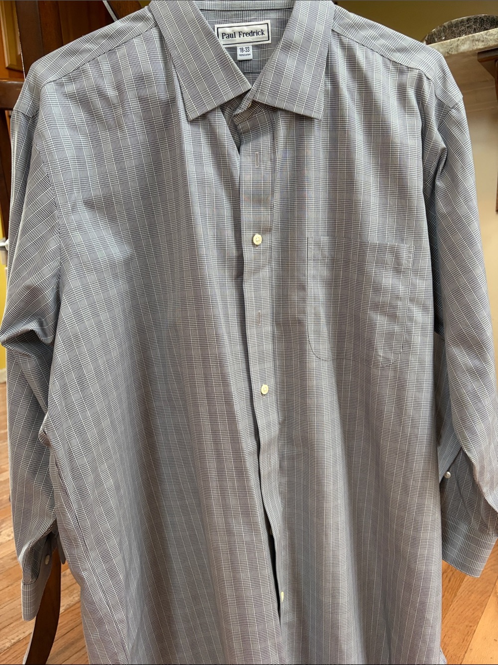 Paul Fredrick Gray Plaid Button-Up Dress Shirt